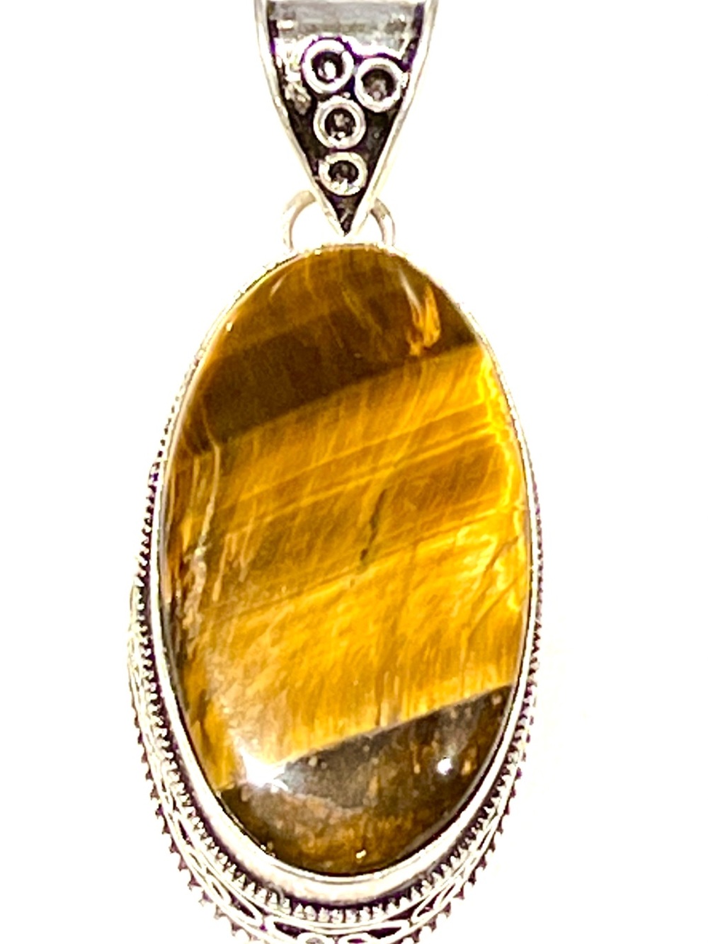 Genuine Tiger’s Eye Golden Brown Large Oval 925 Sterling Silver Pendant